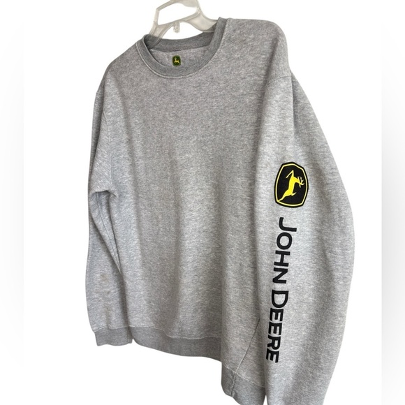 John Deere Jd Crew Neck Fleece Sweatshirt Gray Medium Tractor Farming - Picture 2 of 8